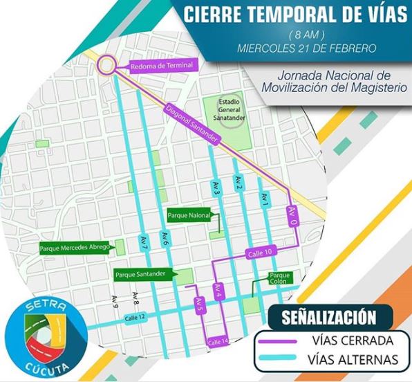 Cierre temporal de vías – Jornada nacional de movilización del magisterio