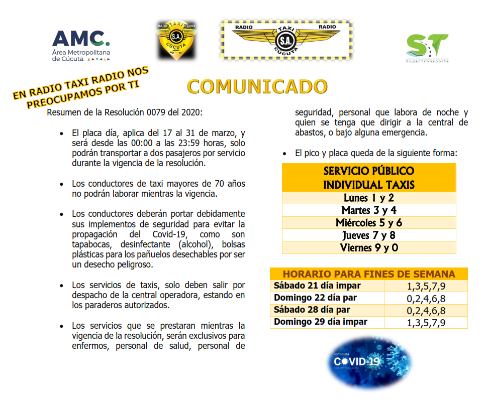 Comunicado – En Radio Taxi Radio S.A. nos preocupamos por ti