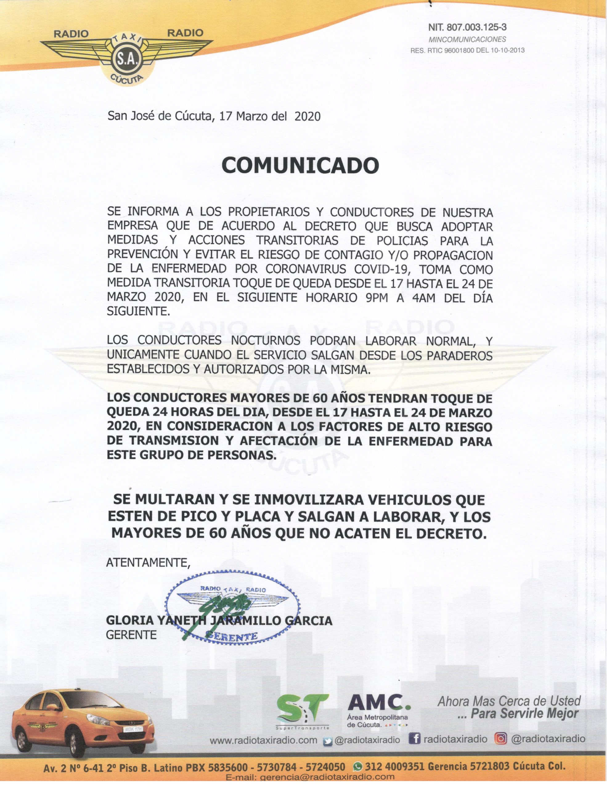 Comunicado sobre el toque de queda en Cúcuta