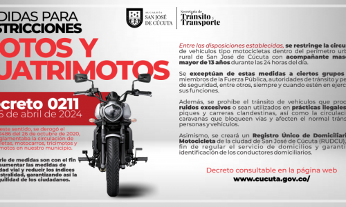 Municipio establece medidas para restricciones a motos y cuatrimotos en Cúcuta