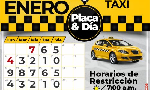 Pico y placa taxis en Cúcuta para el mes de enero, 2025
