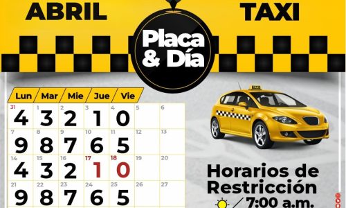 Pico y placa taxis en Cúcuta para el mes de abril, 2025