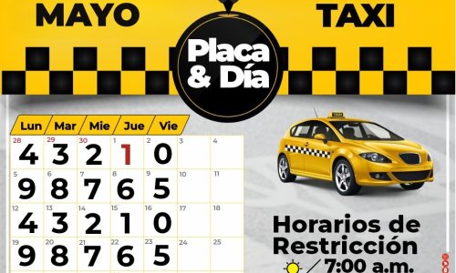 Placa & Día Taxis para MAYO, 2025