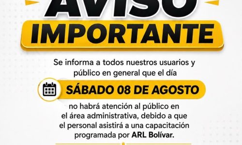 Sábado 8 de agosto de 2026 no tendremos atención al público