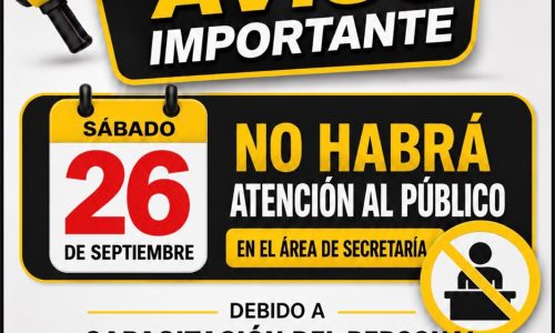 Sábado 26 de septiembre de 2026 no tendremos atención al público