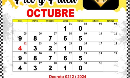 Pico y placa taxis Octubre, 2026